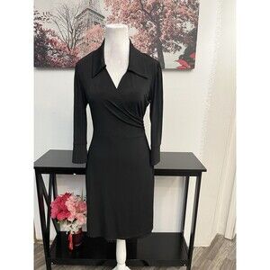 Laundry By Design Women’s Wrap Dress Size M V Neck 3/4 Sleeve Black Tie Waist